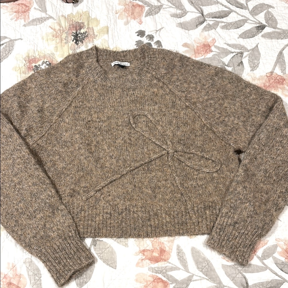 American Eagle Cozy Brown Sweater with bow on front. Size L. New with no tags.